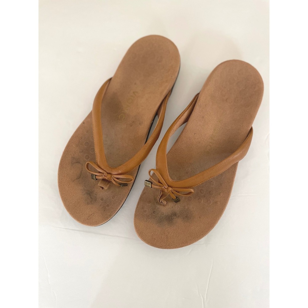 Vionic‎ Bella Tan Orthotic Flip Flop Sandals with Bow Detail Womens Size 10